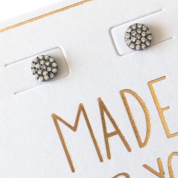 new Pave Cubic Zirconia CZ Studs ⍟ Rhodium Plate Sterling Silver ⍟ Hematite .925 - Picture 8 of 12